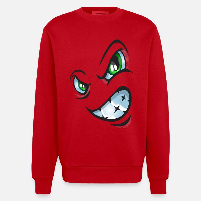 Visage de bande dessinée en colère - Sweat bio épais oversize fabriqué en UE - rouge