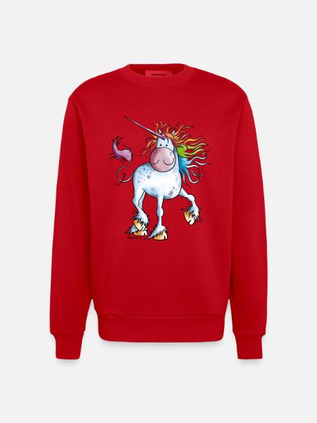 Rainbow Unicorn - Heavyweight Oversized Organic Crew Neck Made in EU - red