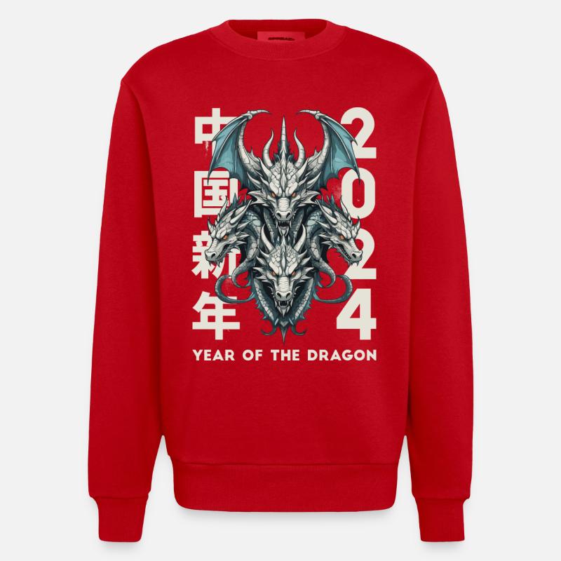 Chinesische Drachen - Heavyweight Oversized Organic Crew Neck Made in EU - Rot