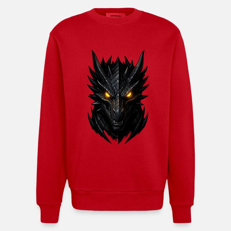 Dunkler Drachenkopf - Heavyweight Oversized Organic Crew Neck Made in EU - Rot