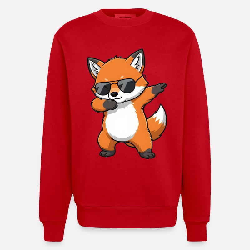 Dabbing Fox - Heavyweight Oversized Organic Crew Neck Made in EU - red