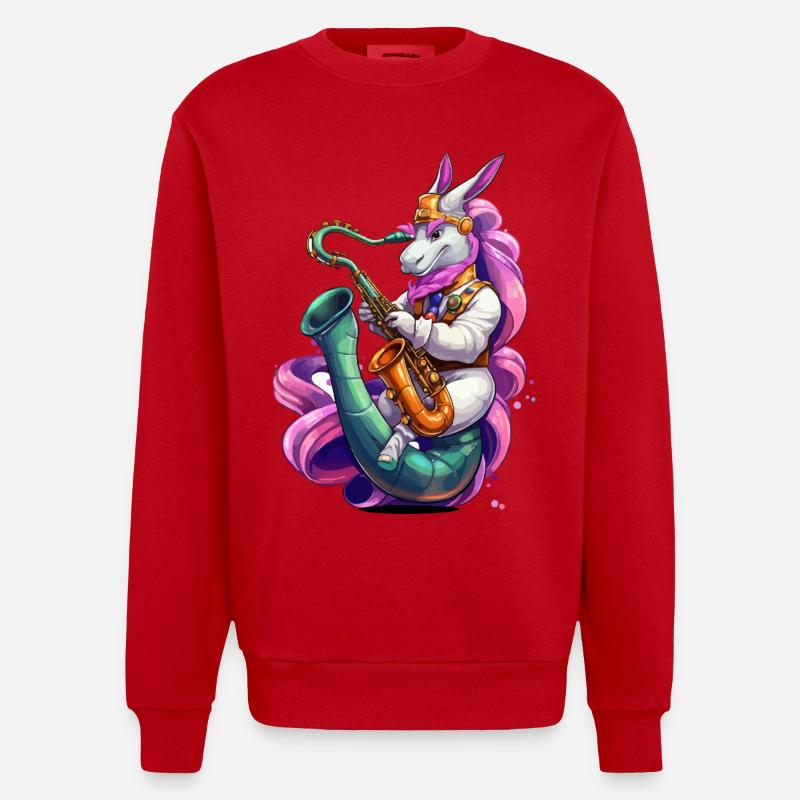 Funkelndes Einhorn Saxophon - Heavyweight Oversized Organic Crew Neck Made in EU - Rot