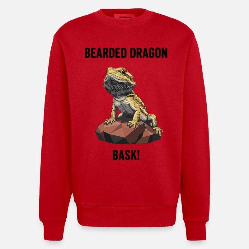 Agame Bearded Lizard Bask Bearded Dragon - Heavyweight Oversized Organic Crew Neck Made in EU - red