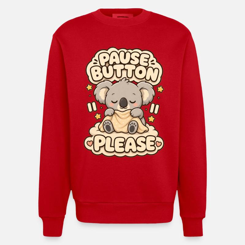 Pause Button Please Koala - Heavyweight Oversized Organic Crew Neck Made in EU - Rot