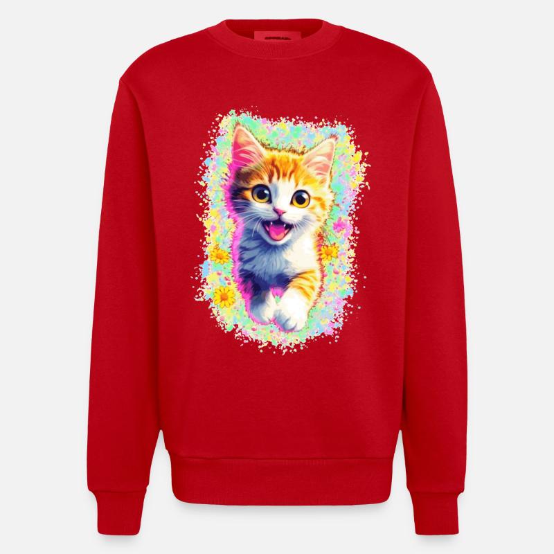 Glückliches Kätzchen 🌼🌸 - Heavyweight Oversized Organic Crew Neck Made in EU - Rot