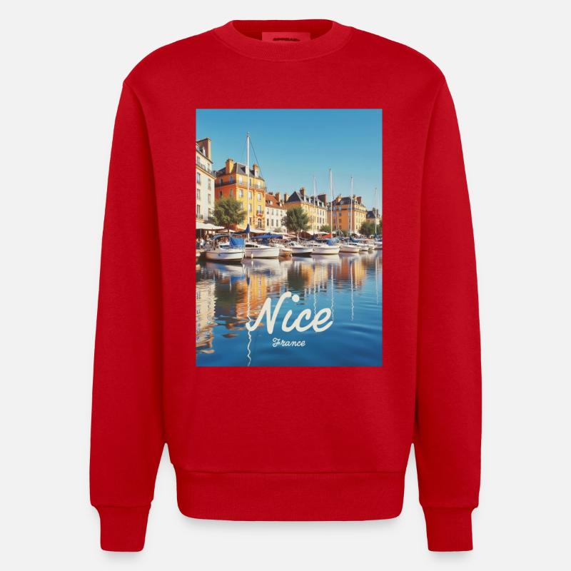 Nice Hafen von Nizza - Heavyweight Oversized Organic Crew Neck Made in EU - Rot