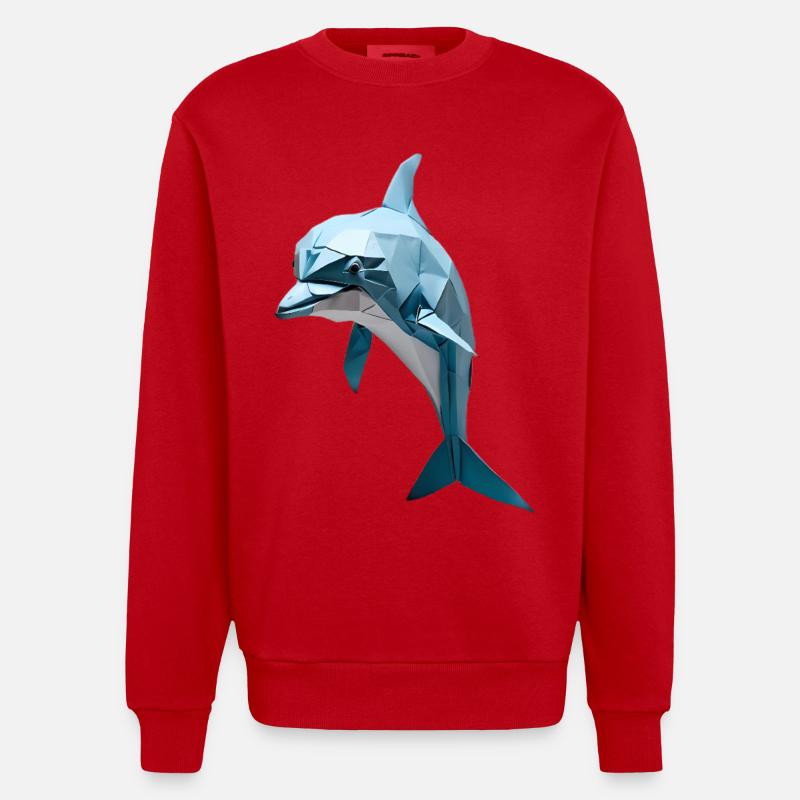 Bleu Low-Poly Dolphin - Sweat bio épais oversize fabriqué en UE - rouge