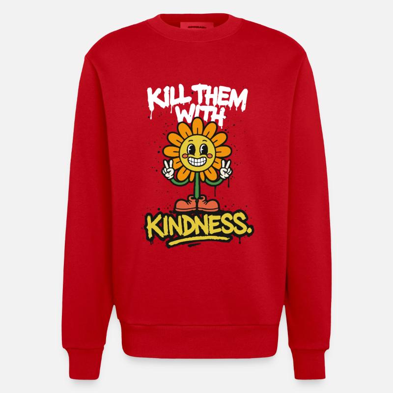 Tuez-les avec gentillesse – souriez simplement - Sweat bio épais oversize fabriqué en UE - rouge