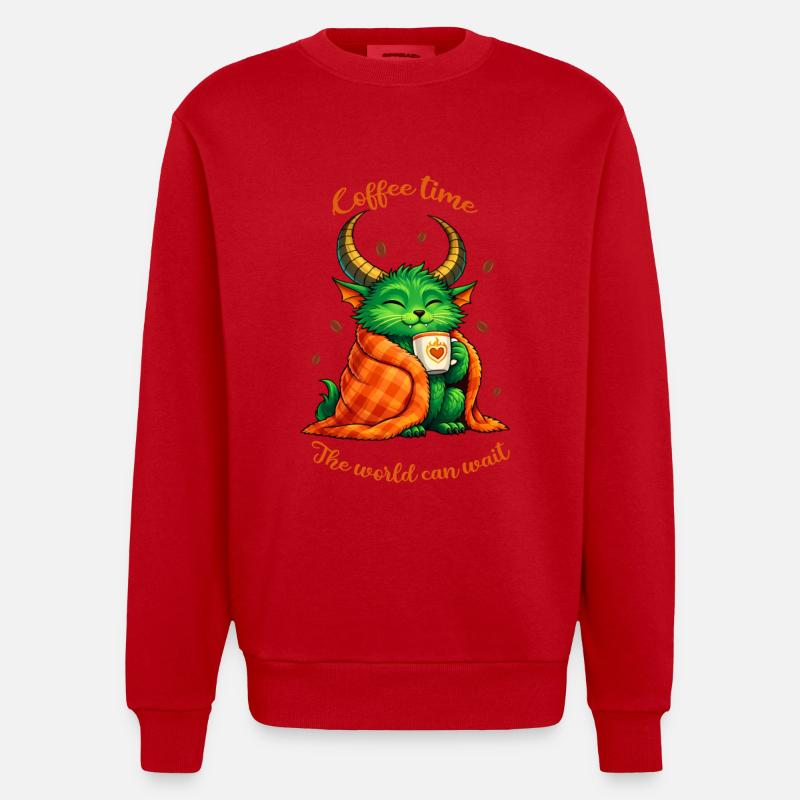 Kaffeezeit – Ein kleines Kaffeemonster - Heavyweight Oversized Organic Crew Neck Made in EU - Rot