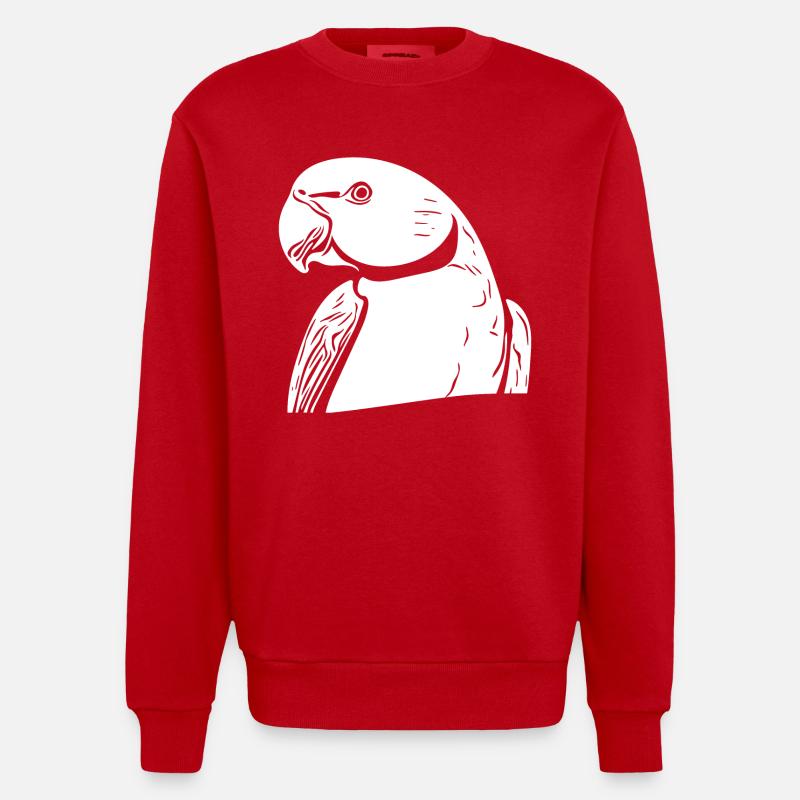 Perruche à collier Portrait Vintage Perroquet Dessin - Sweat bio épais oversize fabriqué en UE - rouge