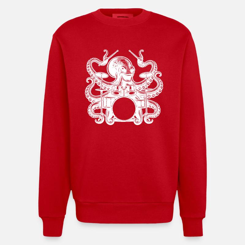 Charming octopus on drums - Heavyweight Oversized Organic Crew Neck Made in EU - red