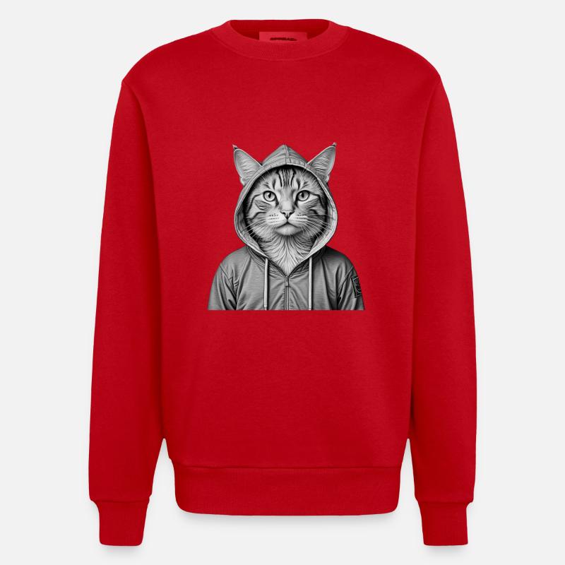 Coole Katze mit Kapuzenpullover - Heavyweight Oversized Organic Crew Neck Made in EU - Rot