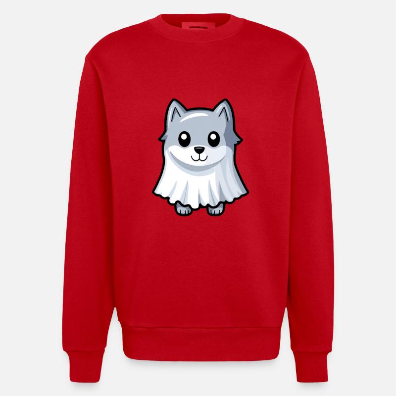 Wolf Halloween Comic Ghost - Heavyweight Oversized Organic Crew Neck Made in EU - red