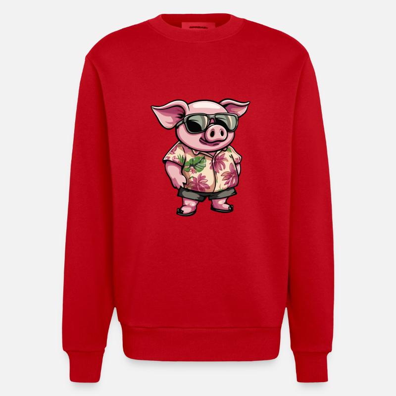 Schwein Comic Lustig Sommer - Heavyweight Oversized Organic Crew Neck Made in EU - Rot