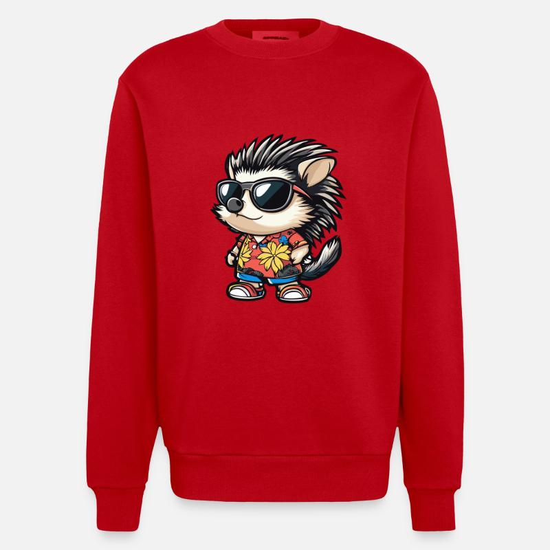 hérisson bande dessinée drôle été - Sweat bio épais oversize fabriqué en UE - rouge