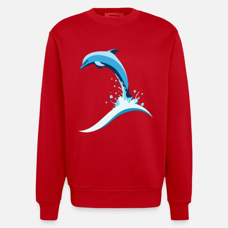 Springender Delfin - Heavyweight Oversized Organic Crew Neck Made in EU - Rot