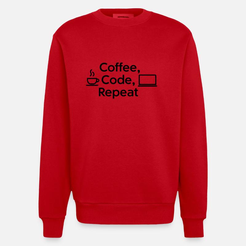 Coffee & Code: Daily Routine - Heavyweight Oversized Organic Crew Neck Made in EU - red