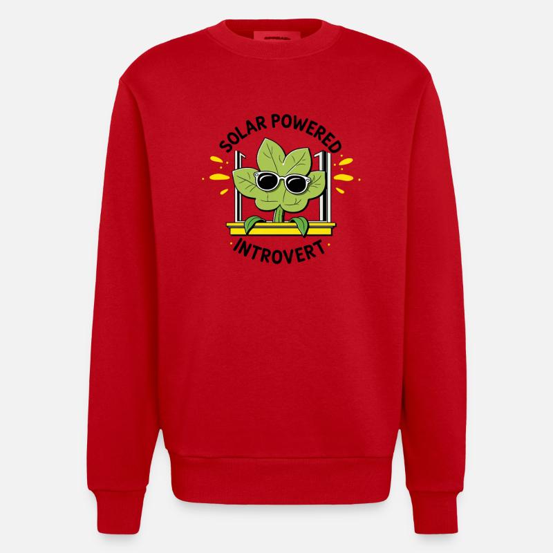 Solar Powered Introvert – Plant Joke - Heavyweight Oversized Organic Crew Neck Made in EU - red