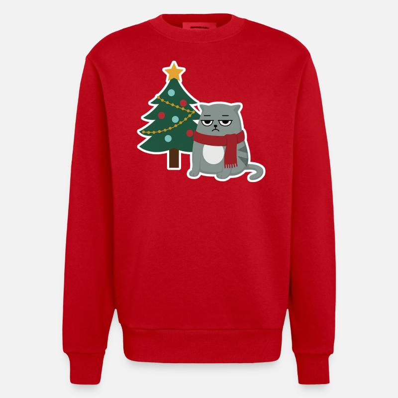 Cat Grumpy Christmas - Heavyweight Oversized Organic Crew Neck Made in EU - red
