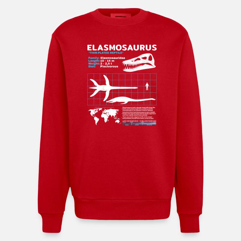 Fiche d’information sur Elasmosaurus - Sweat bio épais oversize fabriqué en UE - rouge