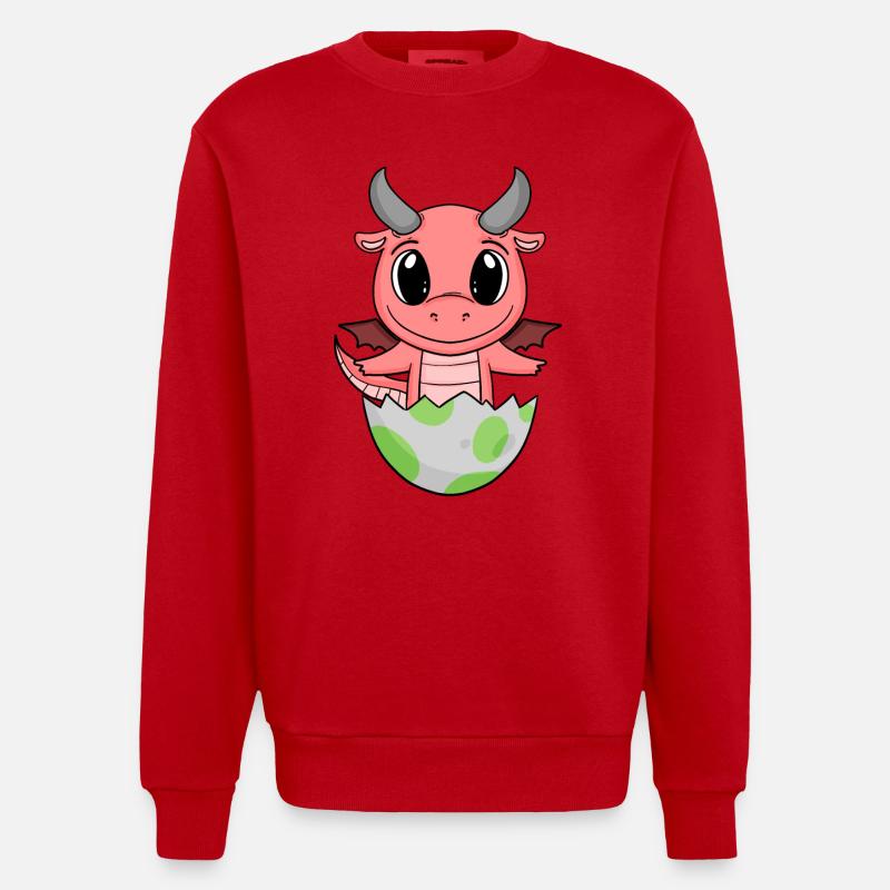 Baby Geburt Ei Drache Geburt - Heavyweight Oversized Organic Crew Neck Made in EU - Rot