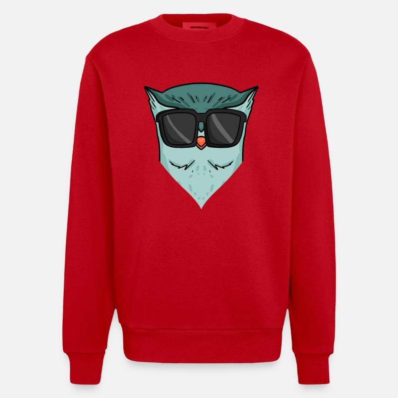 Coole Eule mit Sonnenbrille - Heavyweight Oversized Organic Crew Neck Made in EU - Rot