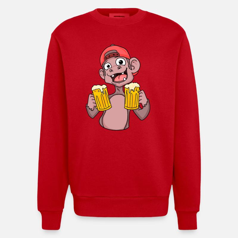 Affe mit Biergläser - Heavyweight Oversized Organic Crew Neck Made in EU - Rot