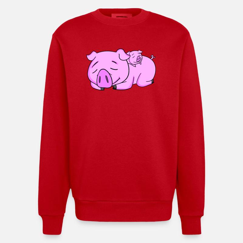 Cochon avec bébé cochon - Sweat bio épais oversize fabriqué en UE - rouge
