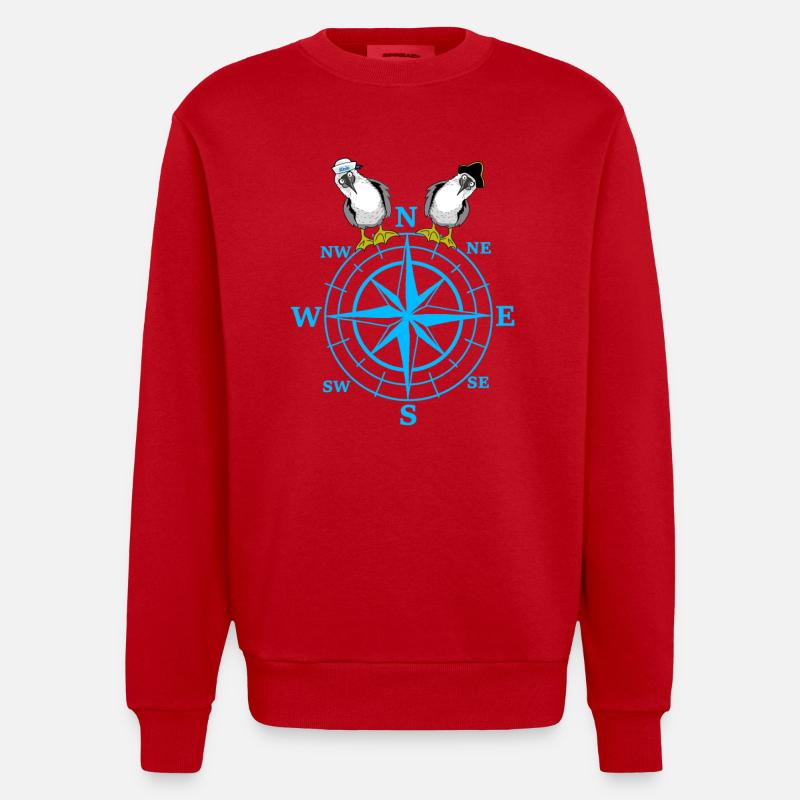 maritim Kompass Möwen Möwe - Heavyweight Oversized Organic Crew Neck Made in EU - Rot