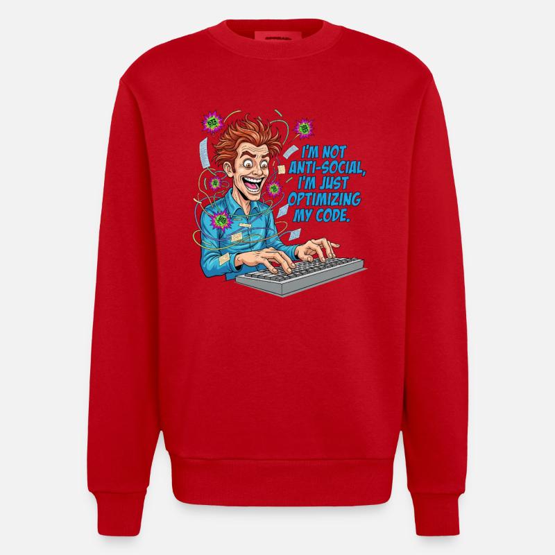 Code Optimizer: Anti-social? Just coding! - Heavyweight Oversized Organic Crew Neck Made in EU - red
