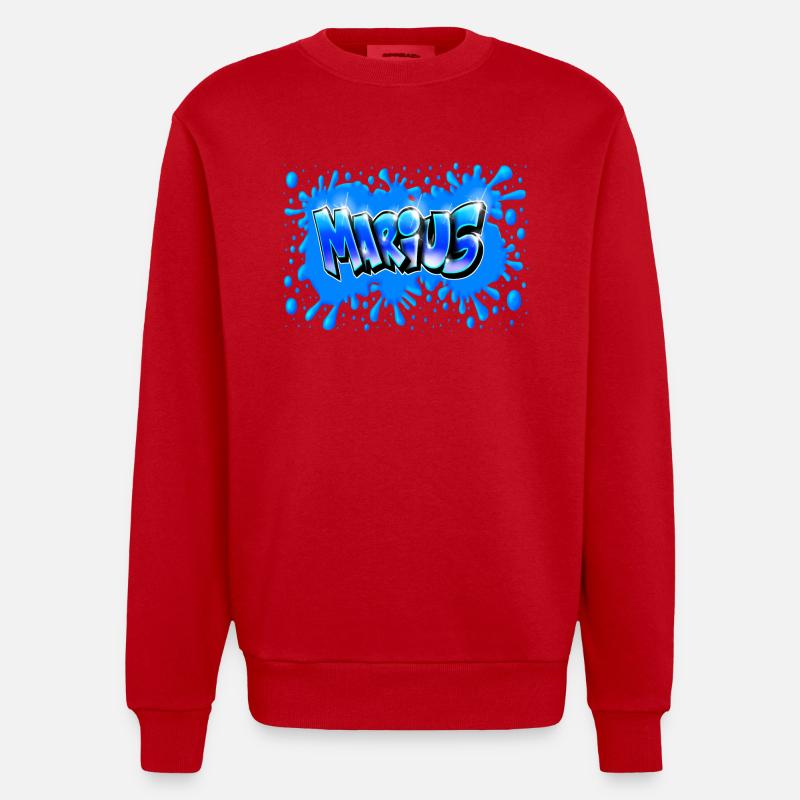 MARIUS GRAFFITI NAME PRINTABLE - Sweat bio épais oversize fabriqué en UE - rouge