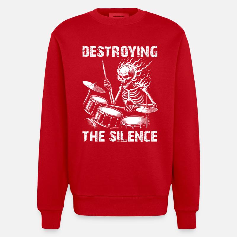 Drummer Skull Skelett am Drumset - Heavyweight Oversized Organic Crew Neck Made in EU - Rot