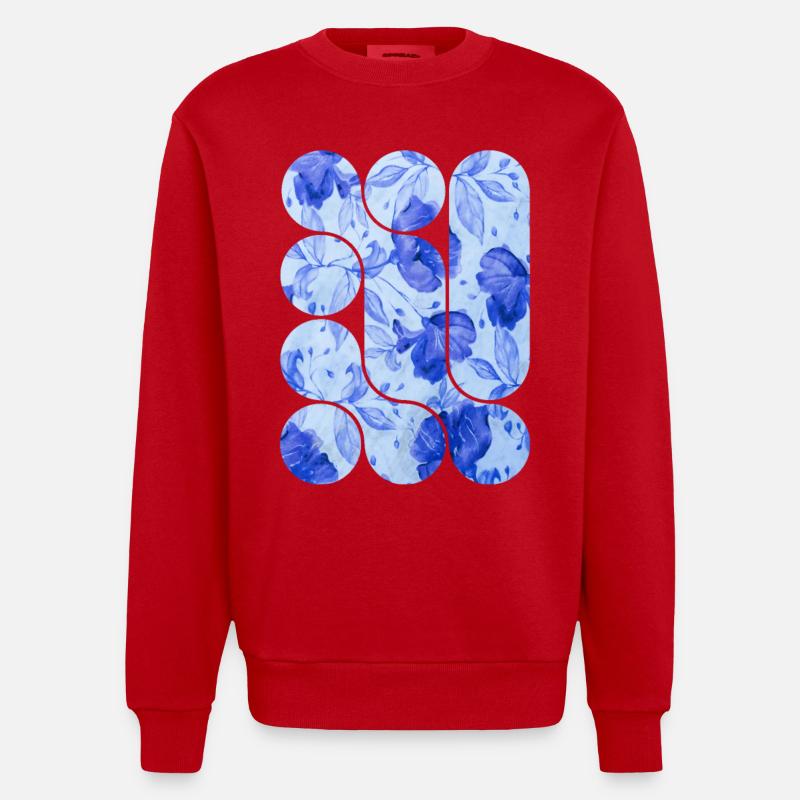 Blue Floral Elegance - Heavyweight Oversized Organic Crew Neck Made in EU - red