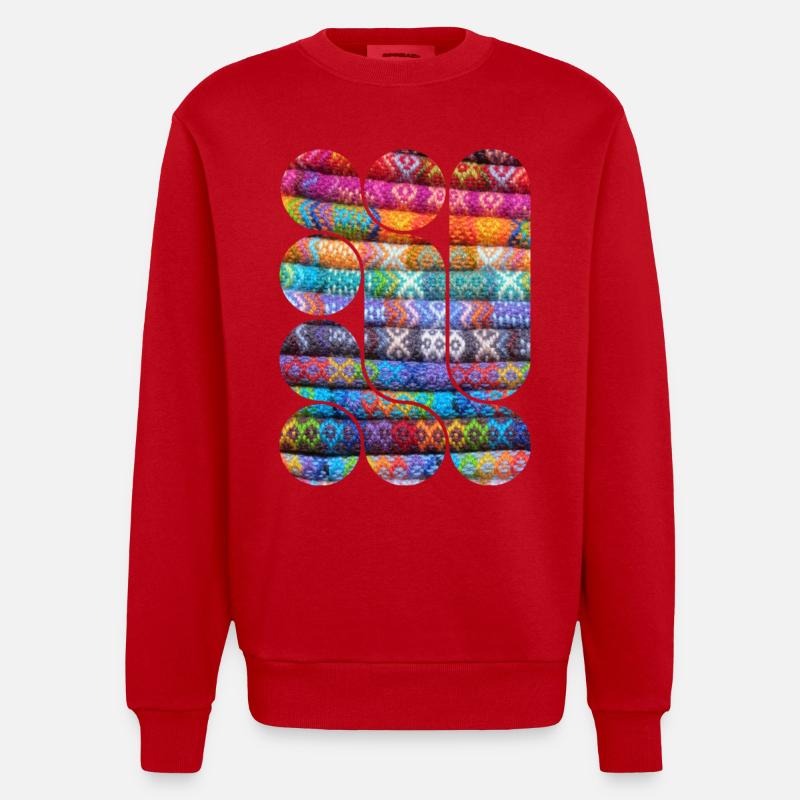 Helles gestricktes Patchwork - Heavyweight Oversized Organic Crew Neck Made in EU - Rot