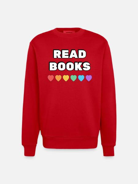 Read Books Rainbow Hearts - Heavyweight Oversized Organic Crew Neck Made in EU - red