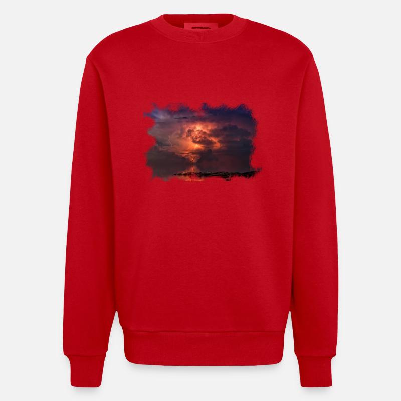 Scratched 'Thunder' - Heavyweight Oversized Organic Crew Neck Made in EU - red