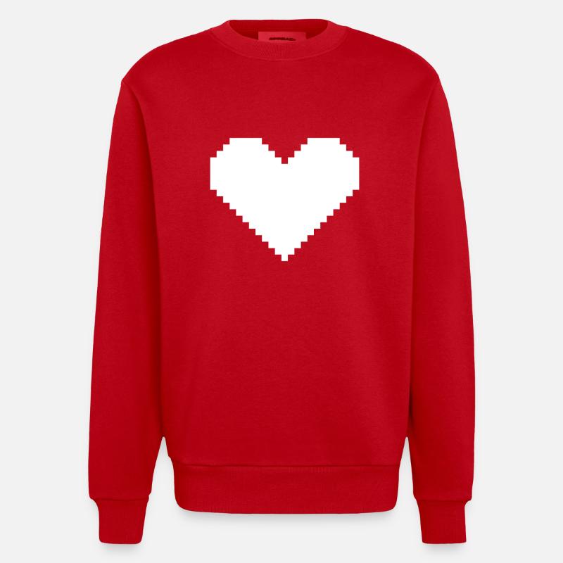 Pixel coeur blanc - Sweat bio épais oversize fabriqué en UE - rouge