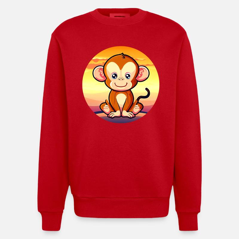 Mignon Singe Chimpanzé Sunset Design - Sweat bio épais oversize fabriqué en UE - rouge