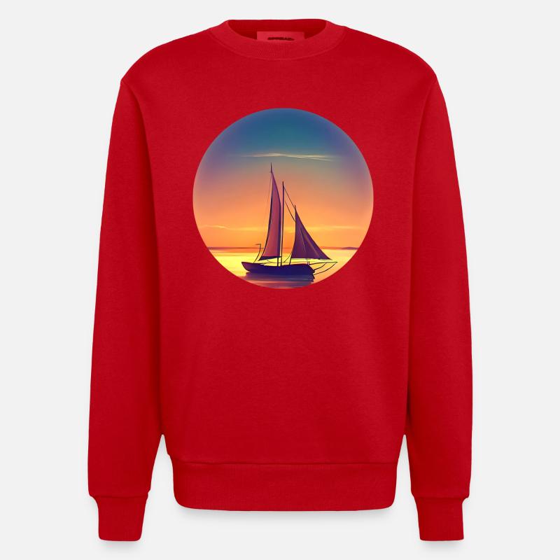 Segelboot Sunset Design - Heavyweight Oversized Organic Crew Neck Made in EU - Rot