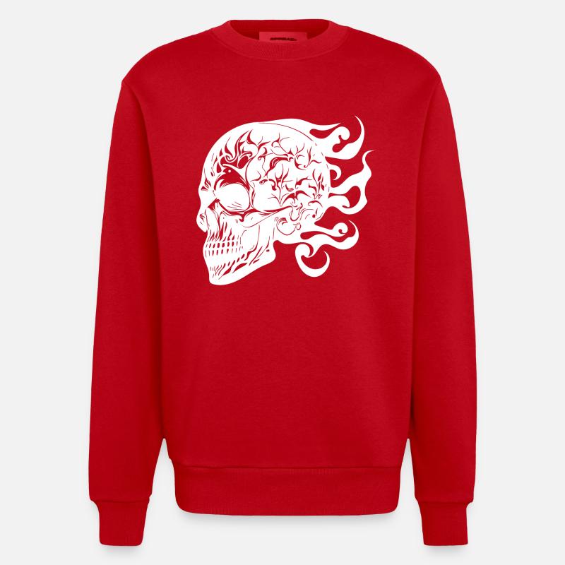 Lachender brennender grinsender Tattoo Schädel - Heavyweight Oversized Organic Crew Neck Made in EU - Rot