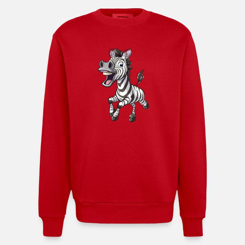 Fröhliches Zebra Mit Einem Lächeln - Heavyweight Oversized Organic Crew Neck Made in EU - Rot