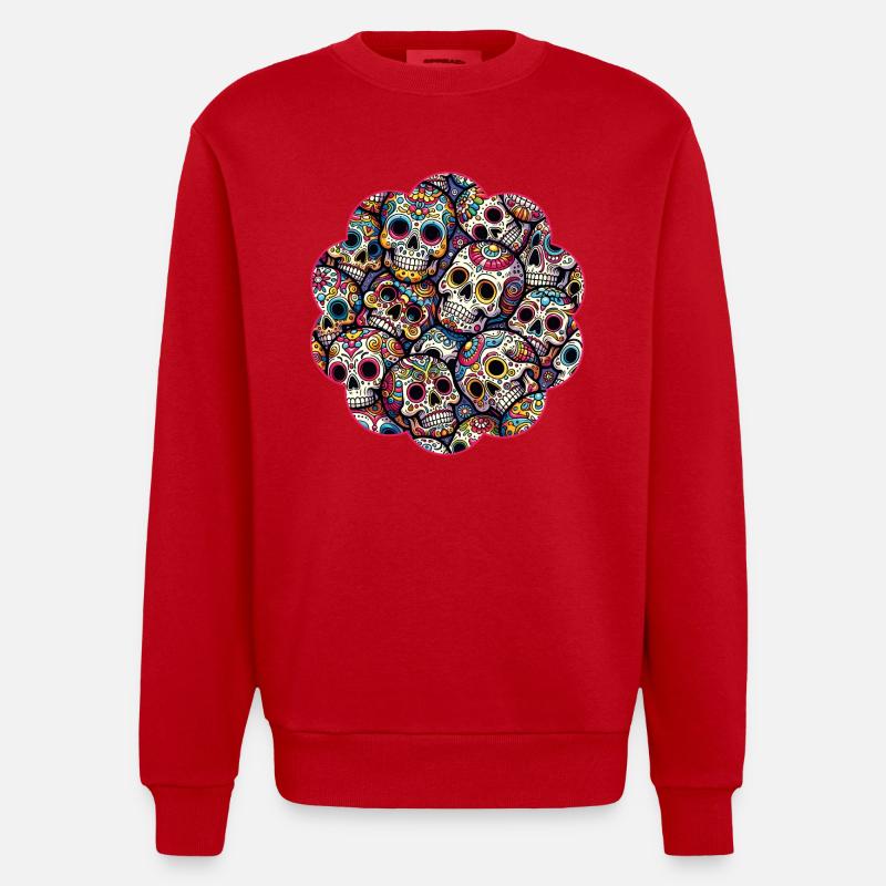 Buntes dekoratives Skullmuster - Heavyweight Oversized Organic Crew Neck Made in EU - Rot
