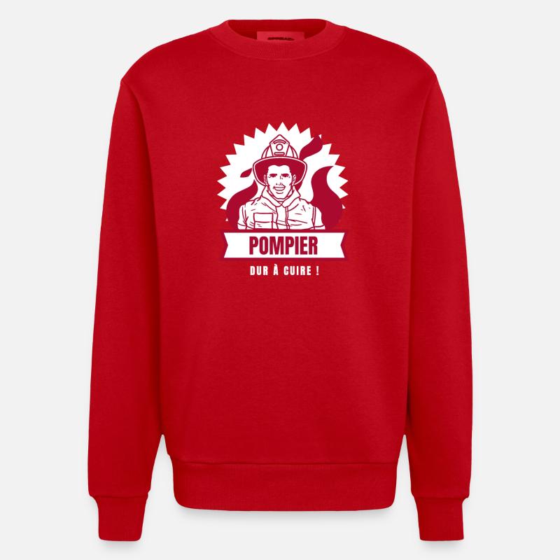 POMPIER, DUR À CUIRE ! - Sweat bio épais oversize fabriqué en UE - rouge
