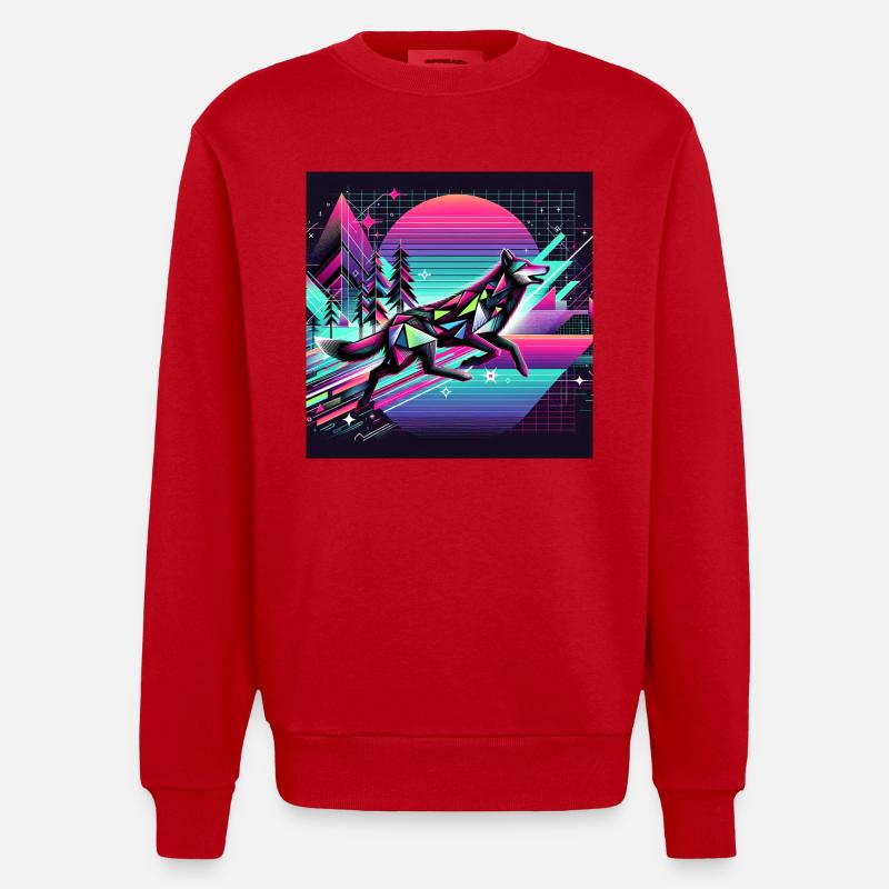 Neonwolf im Retro-Universum - Heavyweight Oversized Organic Crew Neck Made in EU - Rot