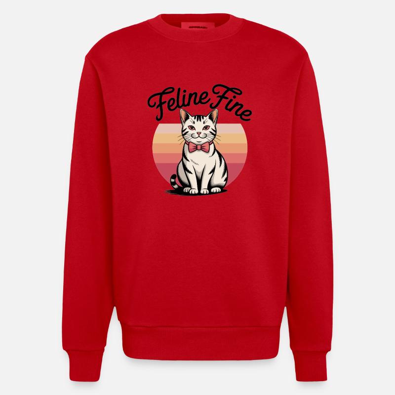 Feline Fine – Chat Sunset Rétro - Sweat bio épais oversize fabriqué en UE - rouge