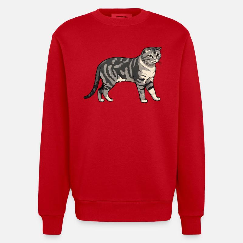 Scottisch Fold - Cat Pet Design - Heavyweight Oversized Organic Crew Neck Made in EU - Rot