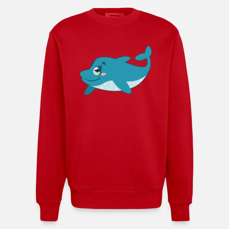 Süßer Delfin mit Rand - Heavyweight Oversized Organic Crew Neck Made in EU - Rot