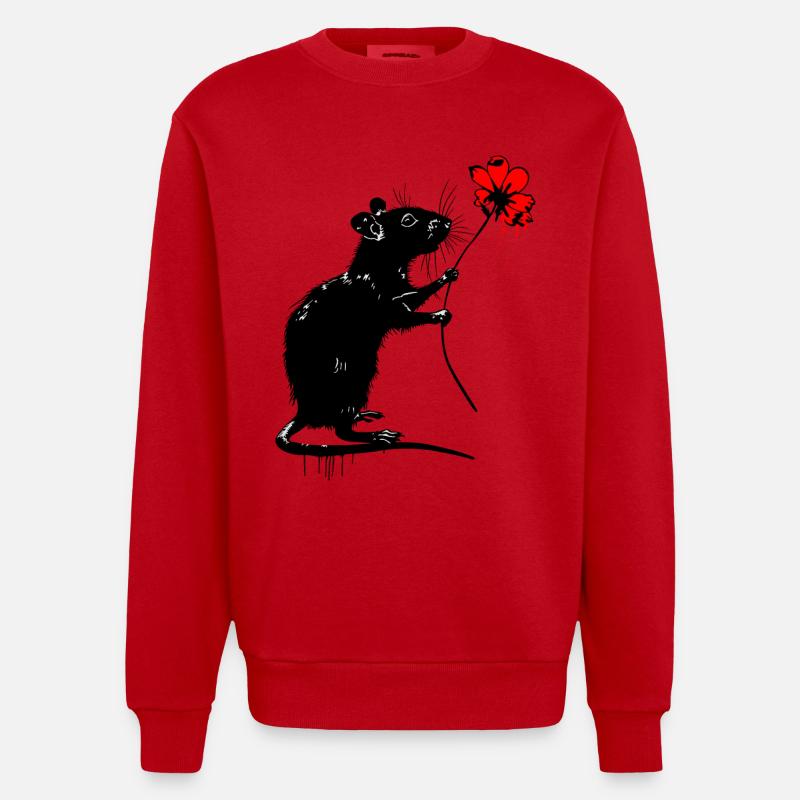 Rat avec fleur - Sweat bio épais oversize fabriqué en UE - rouge