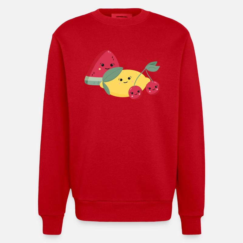 Pastèque, citron et cerises - Sweat bio épais oversize fabriqué en UE - rouge