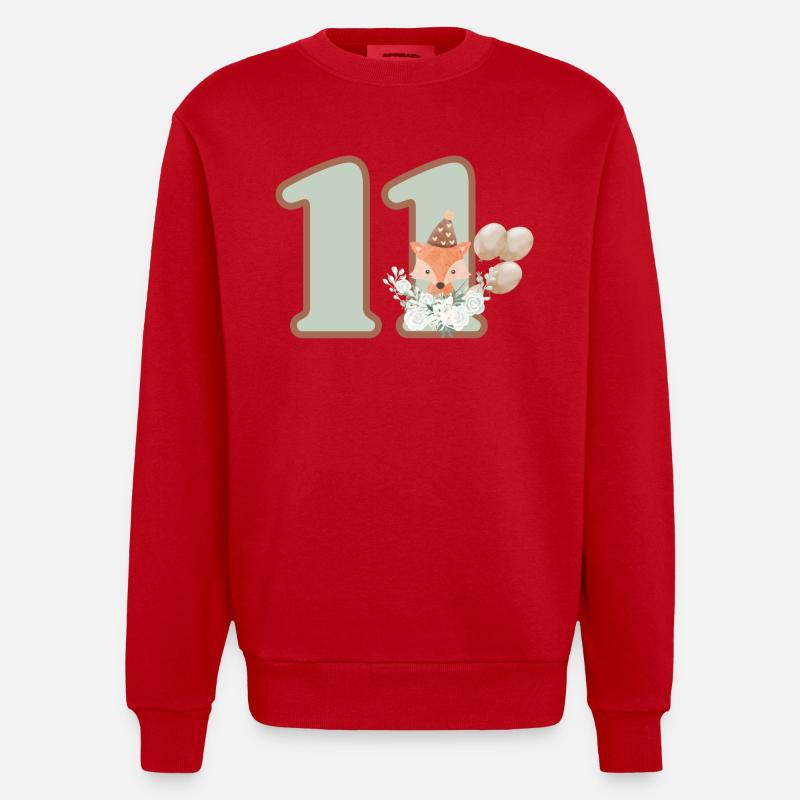 11e anniversaire renard fleurs - Sweat bio épais oversize fabriqué en UE - rouge